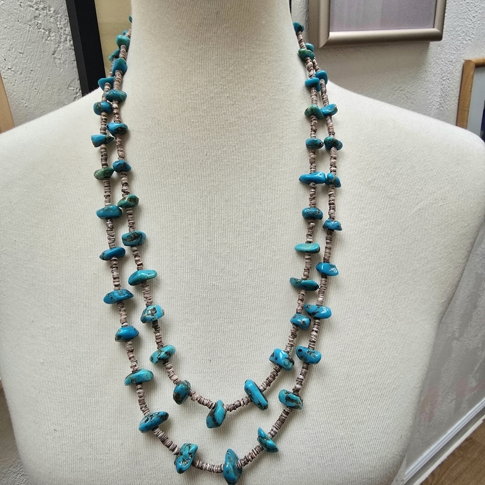 Native American Turquoise and Heishi Nugget Necklace 84 Grams Unisex